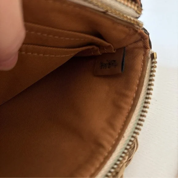 Coach Signature Brown Monogram Pouch Wristlet (No Strap) Double Zip Pouch 8x5” - Picture 4 of 8